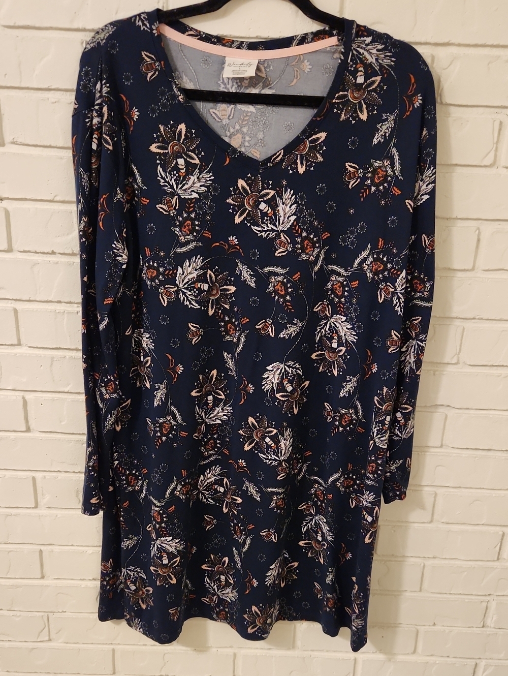 Wonderly Intimates Navy Floral V-Neck Long Sleeve Night Shirt